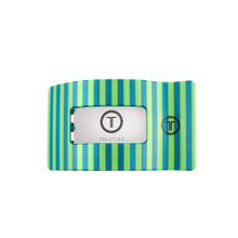 Load image into Gallery viewer, light green and teal striped TELETIES Cabana Cutie Flat Rectangle Hair Clip