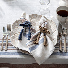 Load image into Gallery viewer, Juliska Mystic Knot Napkin Ring in blue and tan on a table