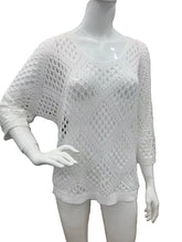 Load image into Gallery viewer, person wearing Knit Diamond Cut-Out Blouse in white on a mannequin