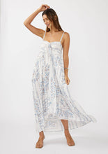 Load image into Gallery viewer, Hi-Lo Spaghetti Strap Patchwork Ruffle Maxi Dress - Creamy/Dusty Blue