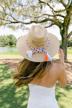 Load image into Gallery viewer, Tipsy Threads Natural Palm Sun Hat with embroidered gator and white orange and blue cord
