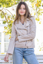 Load image into Gallery viewer, person wearing Suede Moto Jacket in Grey