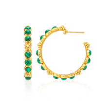 Load image into Gallery viewer, Capucine de Wulf Berry Gem Medium Hoop Gold and Malachite Earrings