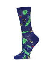 Load image into Gallery viewer, Gators Bamboo Crew Socks blue socks with green gators