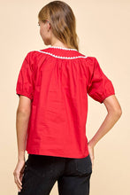 Load image into Gallery viewer, Embroidery Trim Puff Sleeve Top - Red