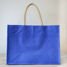 Load image into Gallery viewer, Jute Large Pocket Tote - Lapis