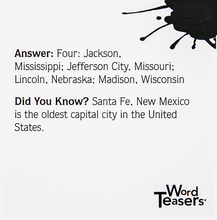 Load image into Gallery viewer, Word Teasers - American Trivia card with question