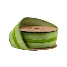 Load image into Gallery viewer, Wired Velvet 1 1/2" Green w/ Green Trim Ribbon on a spool