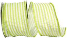 Load image into Gallery viewer, Lime green and white Stripe ribbon on a spool