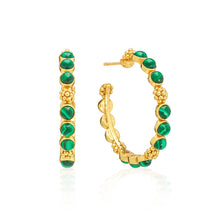 Load image into Gallery viewer, Capucine de Wulf Berry Gem Medium Hoop Gold and Malachite Earrings
