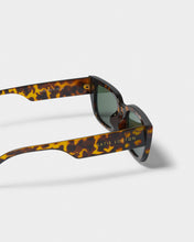 Load image into Gallery viewer, Katie Loxton Fiji Sunglasses narrow Brown Tortoiseshell frame side view to show wide arms with gold Katie Loxton text