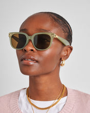 Load image into Gallery viewer, person wearing the Katie Loxton Manhattan Square Sunglasses