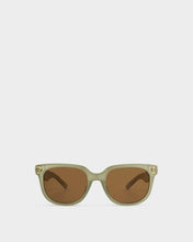 Load image into Gallery viewer, Katie Loxton Manhattan Square square framed Sunglasses with transparent green frames brown lenses and gold accents