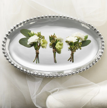 Load image into Gallery viewer, Mariposa Pearled Oval Platter set with flowers