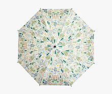 Load image into Gallery viewer, Rifle Paper Camont Umbrella viewed to show pattern on a country estate and peacocks and trees