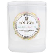 Load image into Gallery viewer, Voluspa Wildflowers Classic Candle in white jar with lid