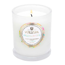 Load image into Gallery viewer, Voluspa Wildflowers Classic Candle in white jar sitting on the lid