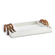 Load image into Gallery viewer, White Crocodile Decorative Rectangle Trays with Bamboo Handles