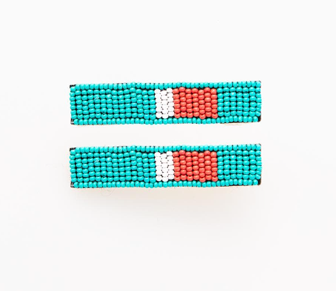 Turquoise Tomato And White Beaded Hair Clip