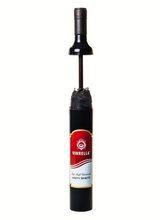 Load image into Gallery viewer, Vinrella Bottle Umbrella closed in bottle shaped case open to show the handle of the umbrella is the top of the bottle - bottle printed to look like wine bottle
