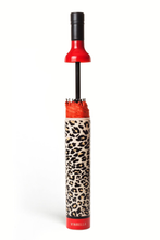 Load image into Gallery viewer, Vinrella Leopard Wine Bottle Umbrella with open bottle