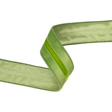 Load image into Gallery viewer, Wired Velvet 1 1/2" Green w/ Green Trim Ribbon showing light green backing

