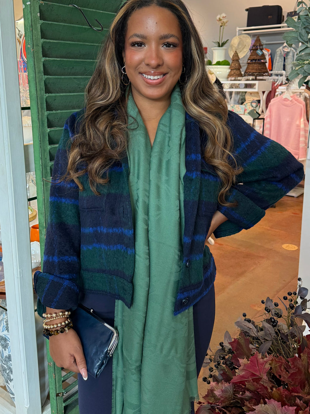 Plaid Patch Pocket Jacket - Navy Green