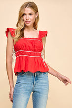 Load image into Gallery viewer, Ruched Detail Ruffled Straps Top - Red
