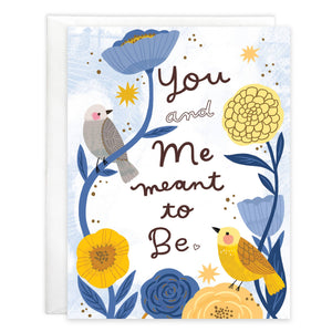 Anniversary Greeting Card - Gold Bird and Blue Flowers