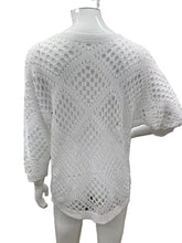 Load image into Gallery viewer, person wearing Knit Diamond Cut-Out Blouse in white on a mannequin back view 
