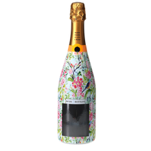 Load image into Gallery viewer, Champagne Bottle covered with the Springtime Serenade Champagne Bottle Wrap back view
