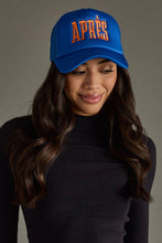 Load image into Gallery viewer, woman wearing a blue hat with orange text Apres
