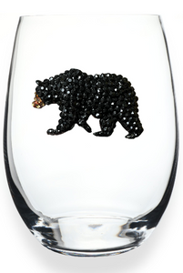 Black Bear Jeweled Stemless Glass
