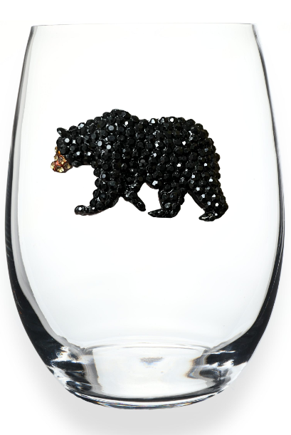 Black Bear Jeweled Stemless Glass