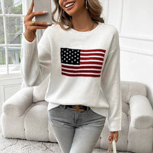 Load image into Gallery viewer, white long sleeve sweater with American flag
