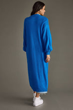 Load image into Gallery viewer, Blue Duster Cardigan back view showing long length

