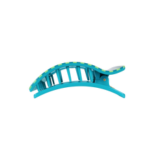 Load image into Gallery viewer, light green and teal striped TELETIES Cabana Cutie Flat Rectangle Hair Clip side view to show claws
