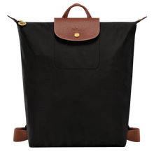 Load image into Gallery viewer, Longchamp Le Pliage Original Backpack in black with brown leather trimming
