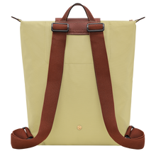 Load image into Gallery viewer, Longchamp Le Pliage Original Backpack - Medium in pale green Pistachio back view to show brown straps 
