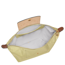Load image into Gallery viewer, Longchamp Le Pliage Original Backpack - Medium in pale green Pistachio open to show white interior 
