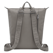 Load image into Gallery viewer, Longchamp Le Pliage Xtra Leather Backpack medium in Turtledove color leather with matching handles, flaps and branded straps 
