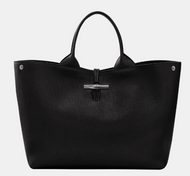 Black Longchamp Le Roseau Top Handle Large Handbag  with silver hardware