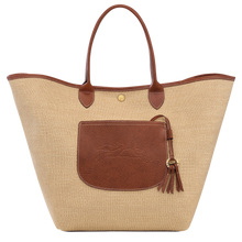 Load image into Gallery viewer, Longchamp Le Panier Le Pliage L Basket Shoulder Bag with brown pocket and accents 
