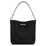 Longchamp Le Roseau Medium Leather Hobo Shoulder Bag - Black with silver color hardware