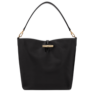 Longchamp Le Roseau Leather Hobo Shoulder Bag  Medium Black