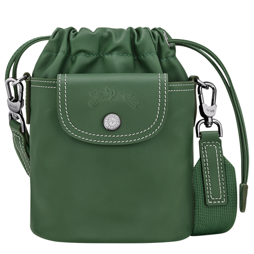 Longchamp Le Pliage Xtra Leather Bucket Bag - XS in British Green with white and silver accents 