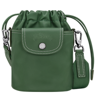 Longchamp Le Pliage Xtra Leather Bucket Bag - XS in British Green with white and silver accents