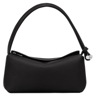 Longchamp Le Roseau Medium Leather Shoulder Bag in Black leather with silver hardware