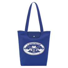 Load image into Gallery viewer, Longchamp Le Pliage Constantin Riant Collection Medium Tote Bag in color Cobalt blue with Lonchamp Paris 1948 graphic in white
