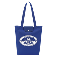 Longchamp Le Pliage Constantin Riant Collection Medium Tote Bag in color Cobalt blue with Lonchamp Paris 1948 graphic in white